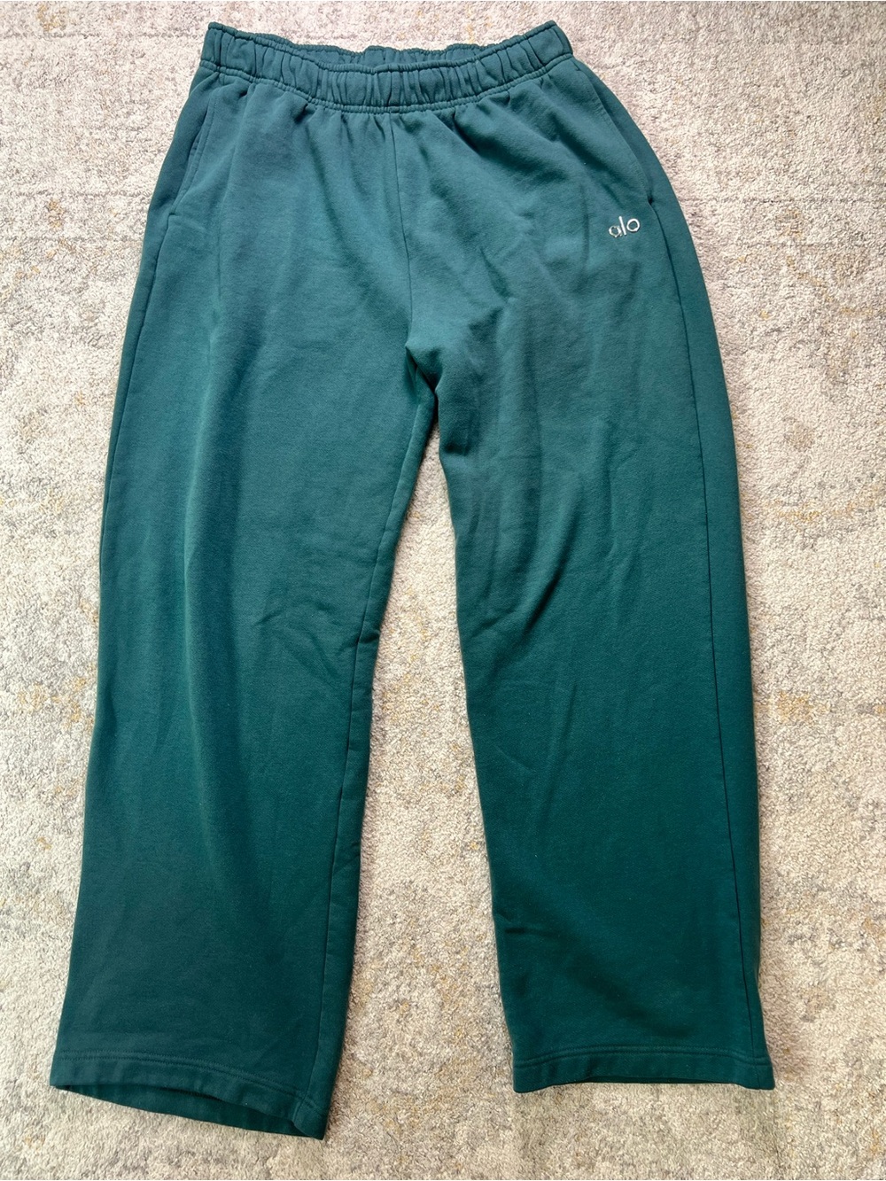 Alo Yoga Wide Leg Sweatpants Teal Green Lounge Pants Unisex L/XL Relaxed Fit